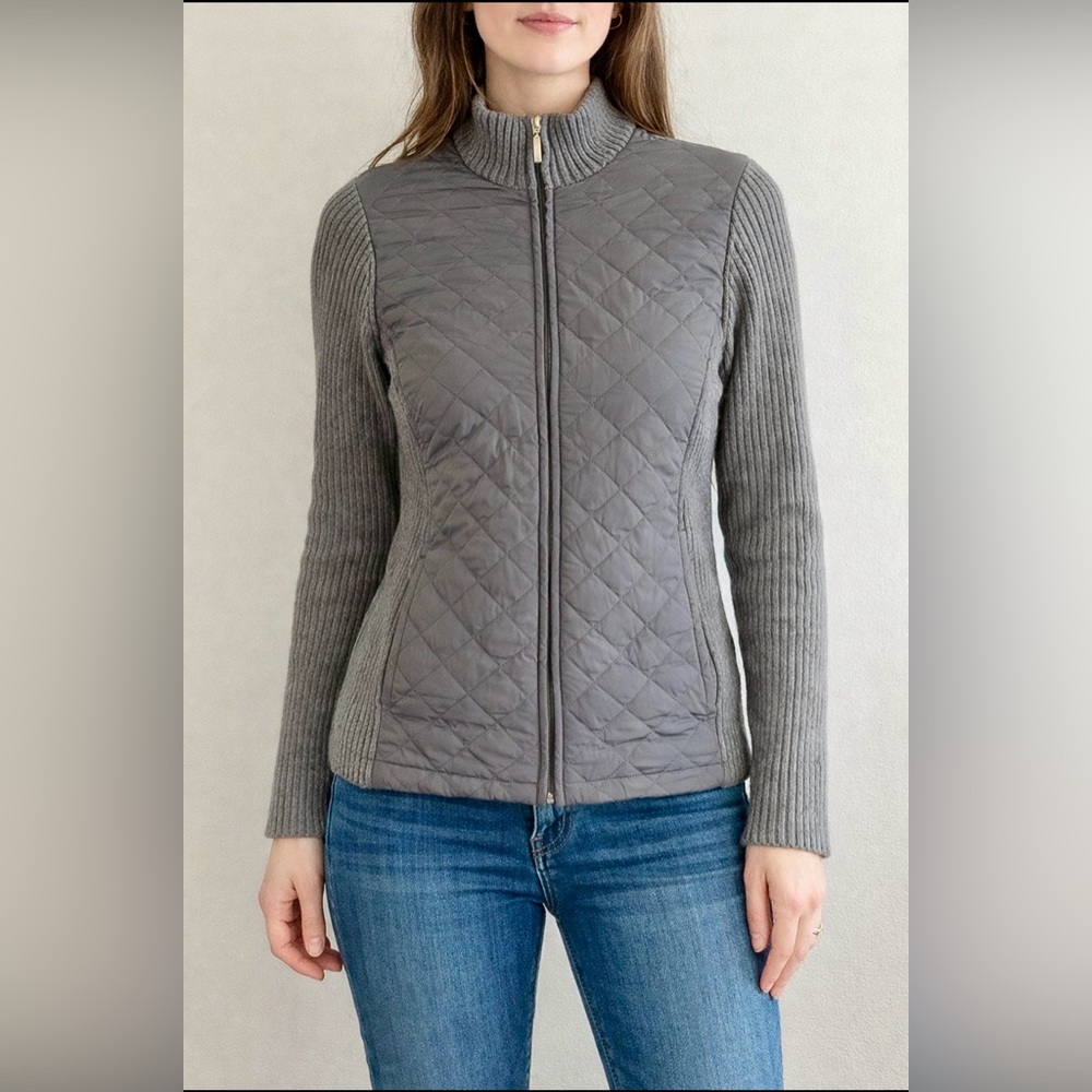 Croft & Barrow Quilted Gray Full-Zip Jacket Sweater - Size M